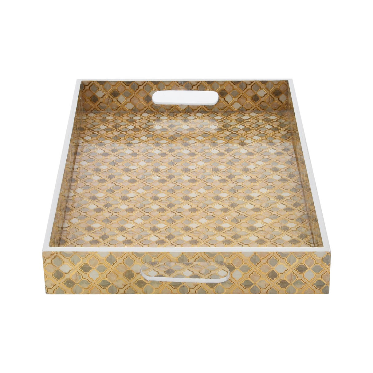 Decorative MDF and Resin Tray With Handle- Large, Brown