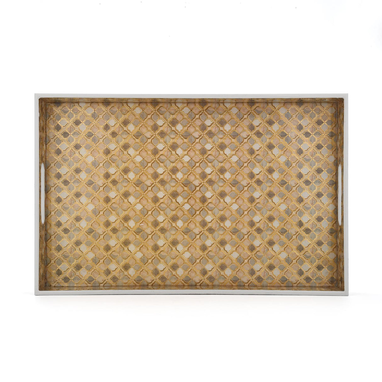 Decorative MDF and Resin Tray With Handle- Large, Brown