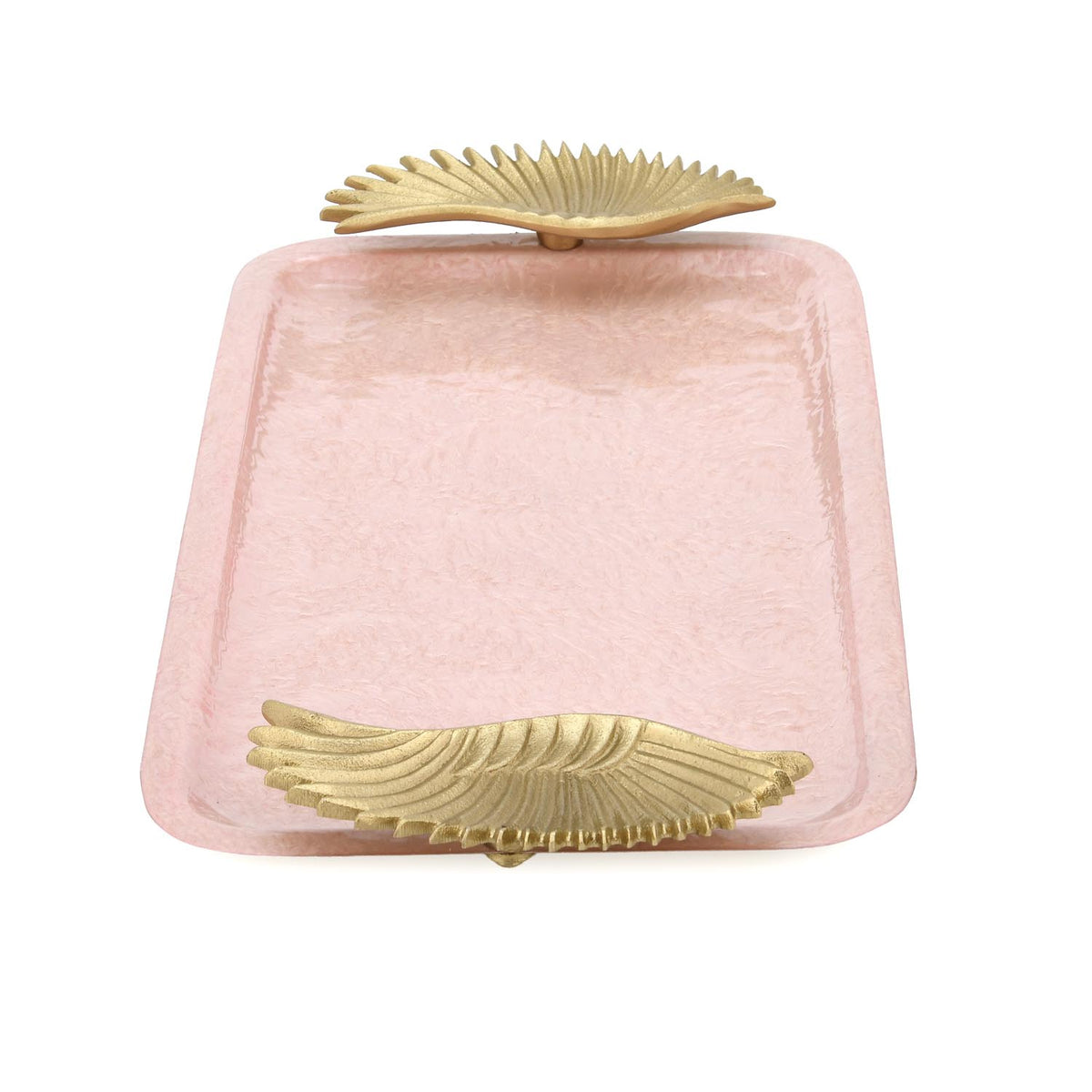 La Rosa Rectangular Tray with Wing Handle- Pink & Gold
