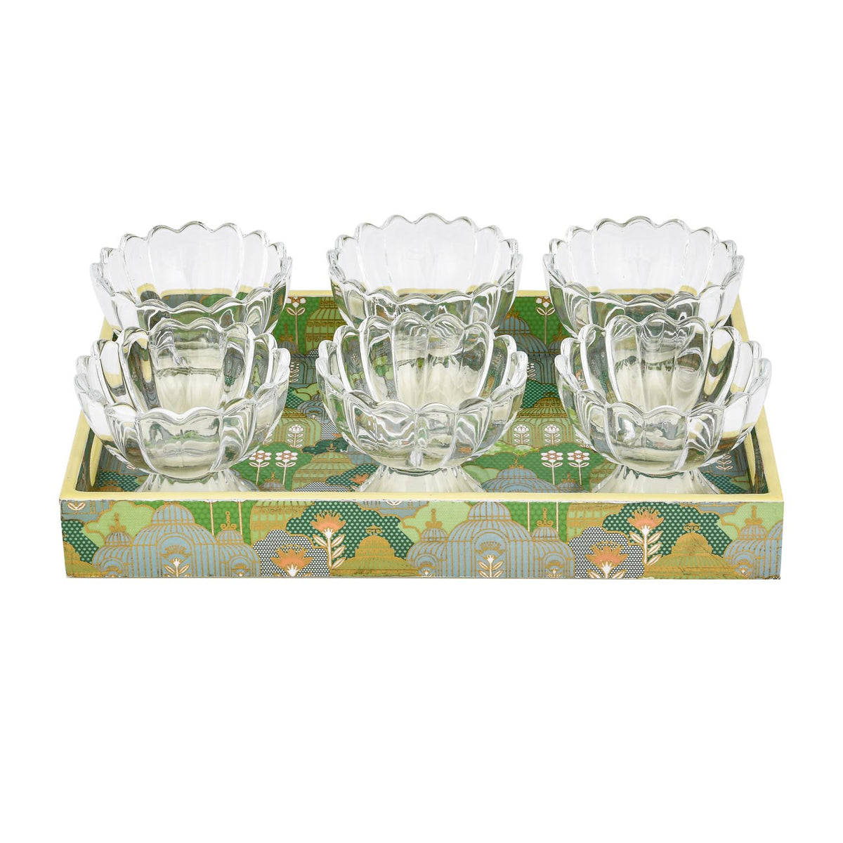 Decorative Tray With 6 Bowls- Green