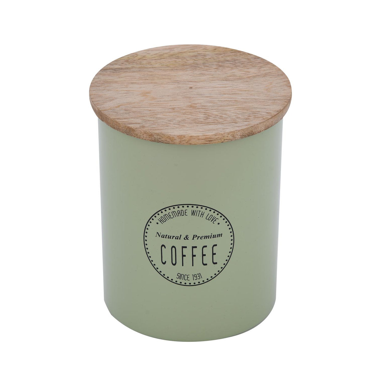 Iron Coffee Canister with Wooden Lid- Sage Green