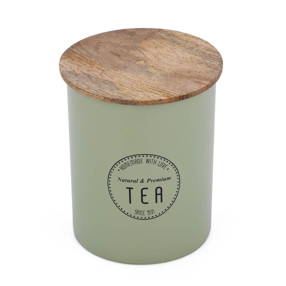 Iron Tea Canister with Wooden Lid- Sage Green