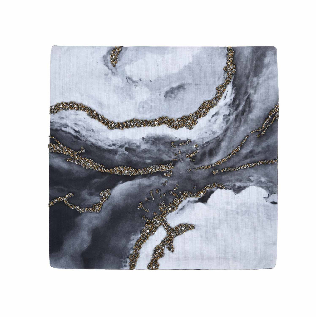 Mystic Marble Waves Pattern 16" x 16" Cushion Cover- Black