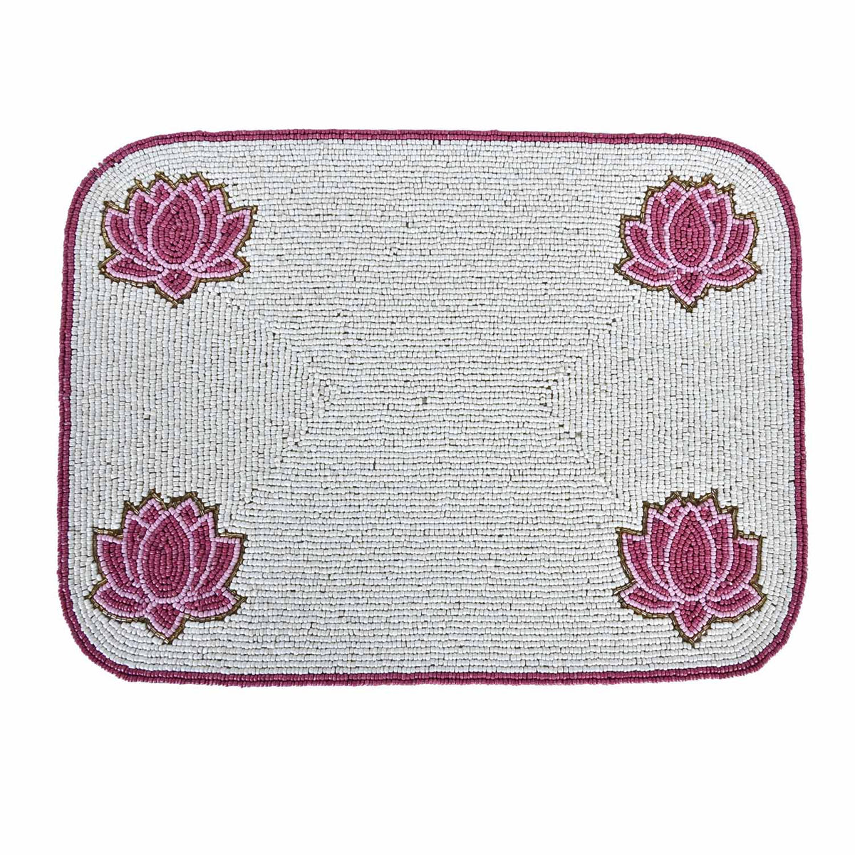 Madhuban Rectangular Lotus Beaded Placemat- Pink