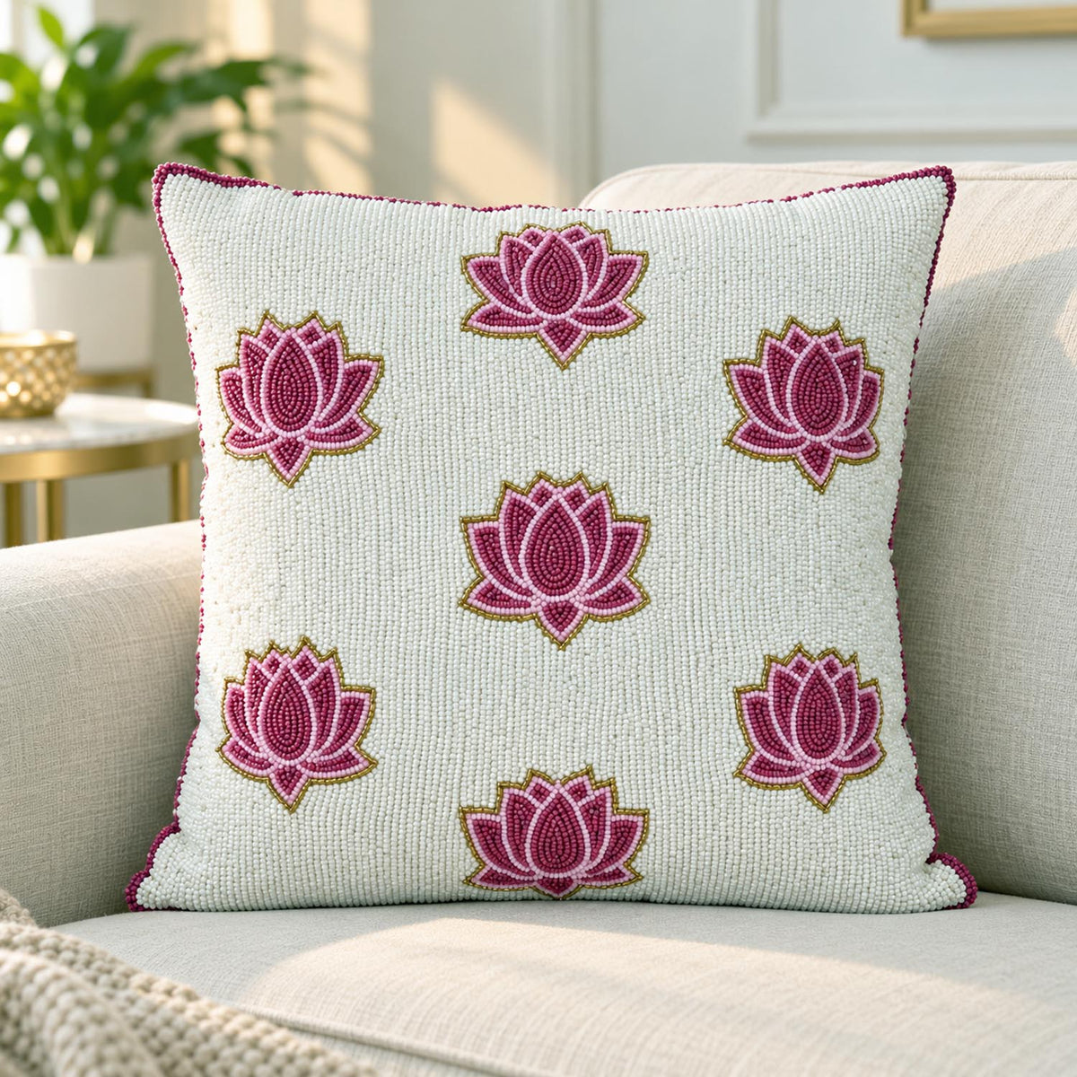 Madhuban Mini Lotuses 16" x 16" Cushion Cover- Pink