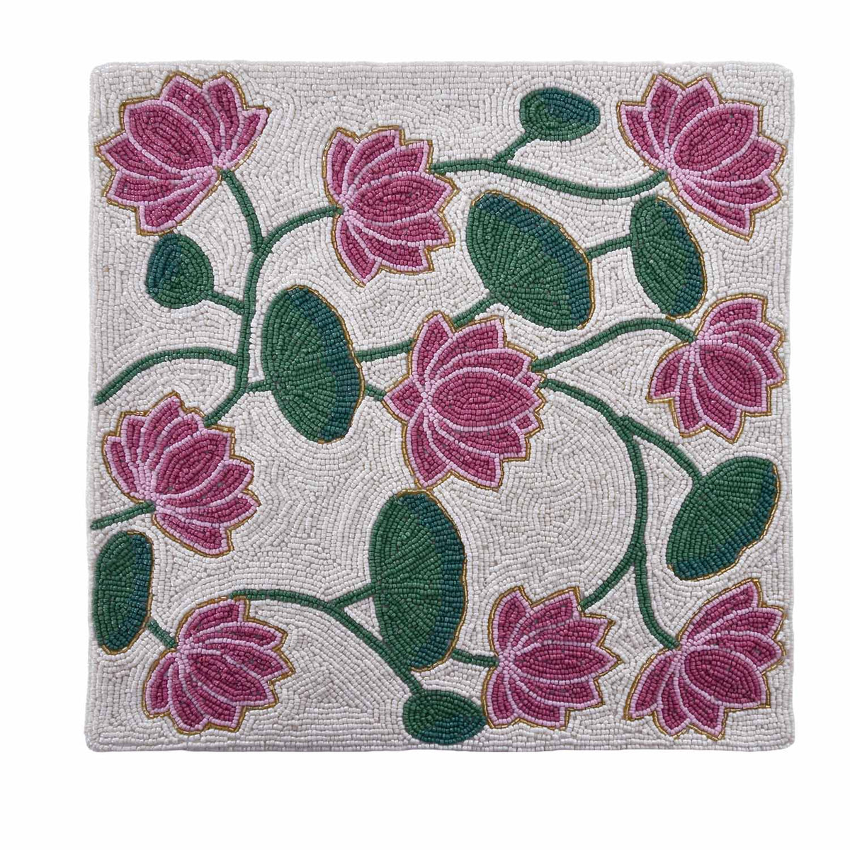 Madhuban Botanical Print 16" x 16" Cushion Cover- Pink & Green