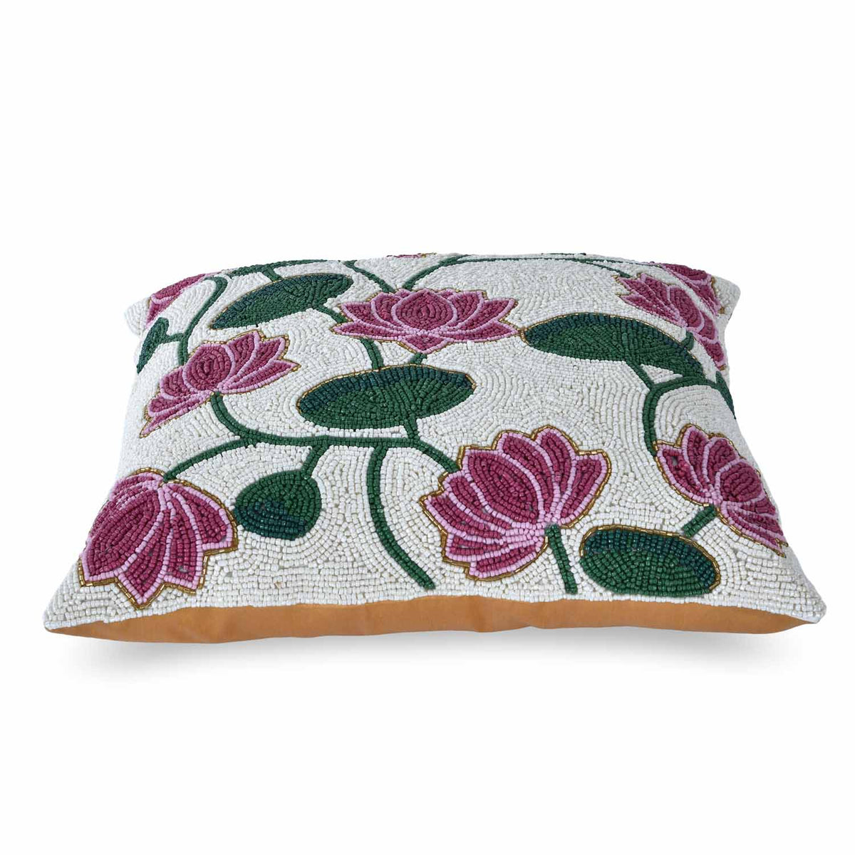 Madhuban Botanical Print 16" x 16" Cushion Cover- Pink & Green