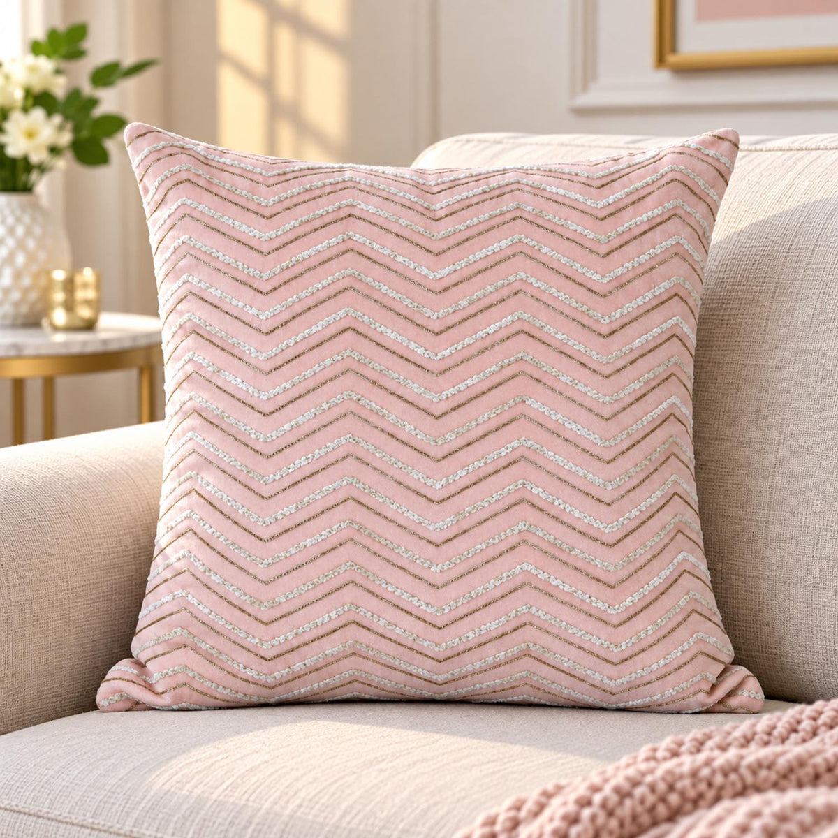 La Rosa ZigZag Cushion Cover- Pink