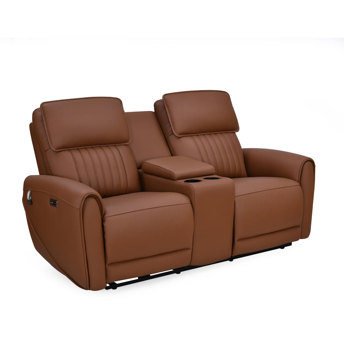 Earthyn 2 Seater Electric Recliner with Console- Chestnut Brown