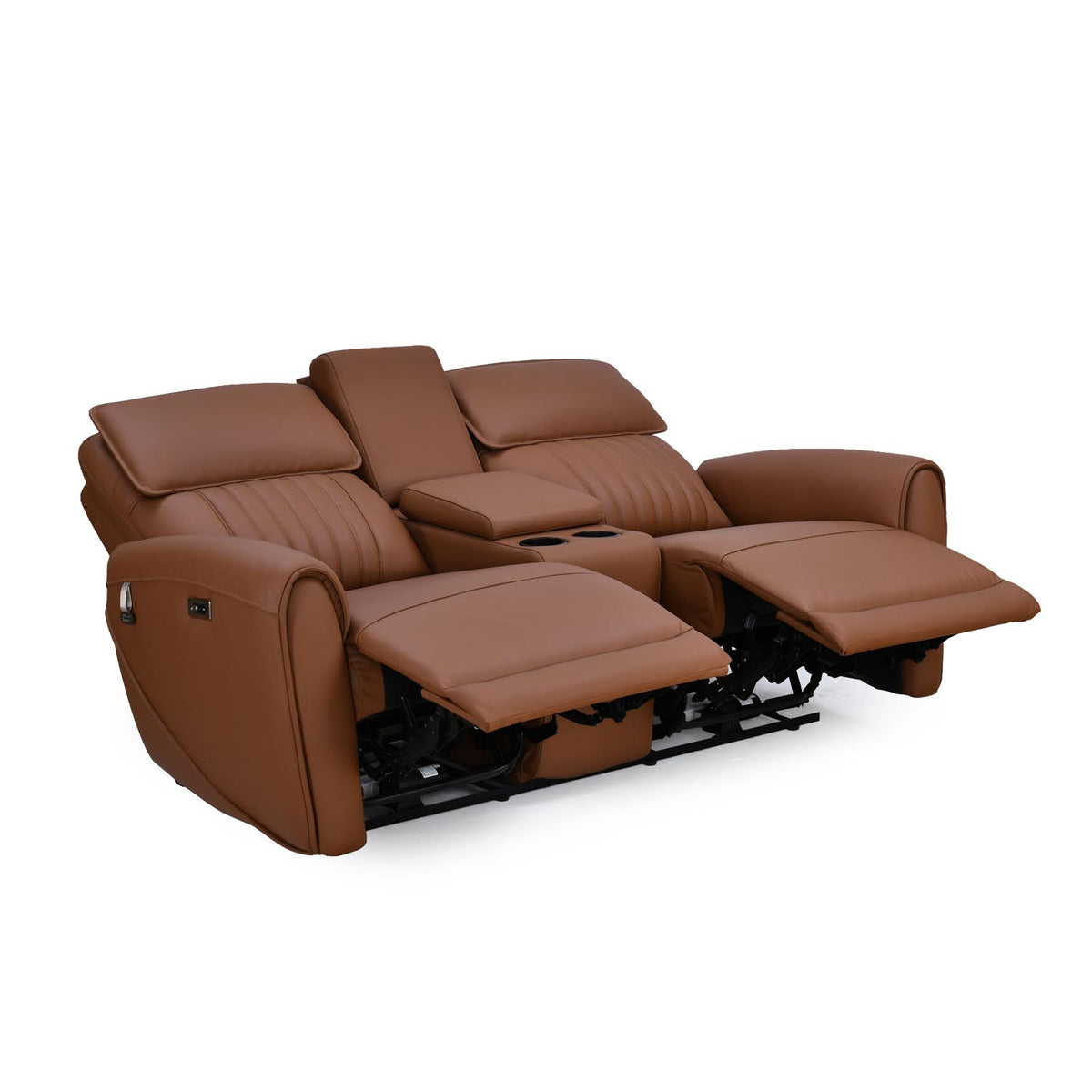 Earthyn 2 Seater Electric Recliner with Console- Chestnut Brown