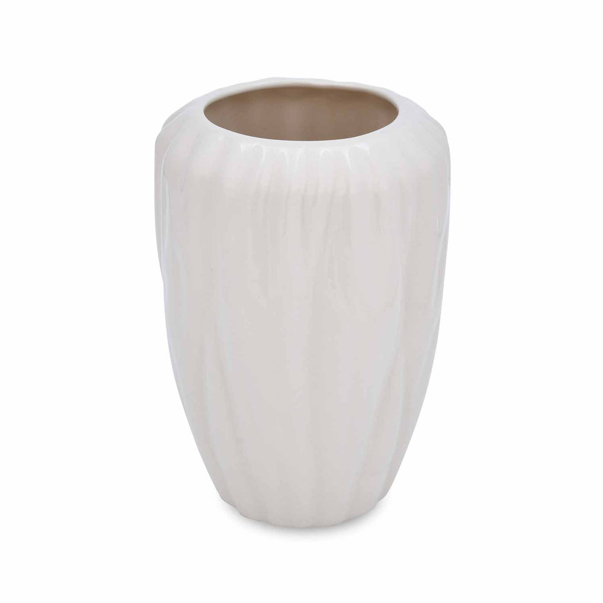 Elan Flora Semi Oval Dual Lily Medium Vase- Cream & White