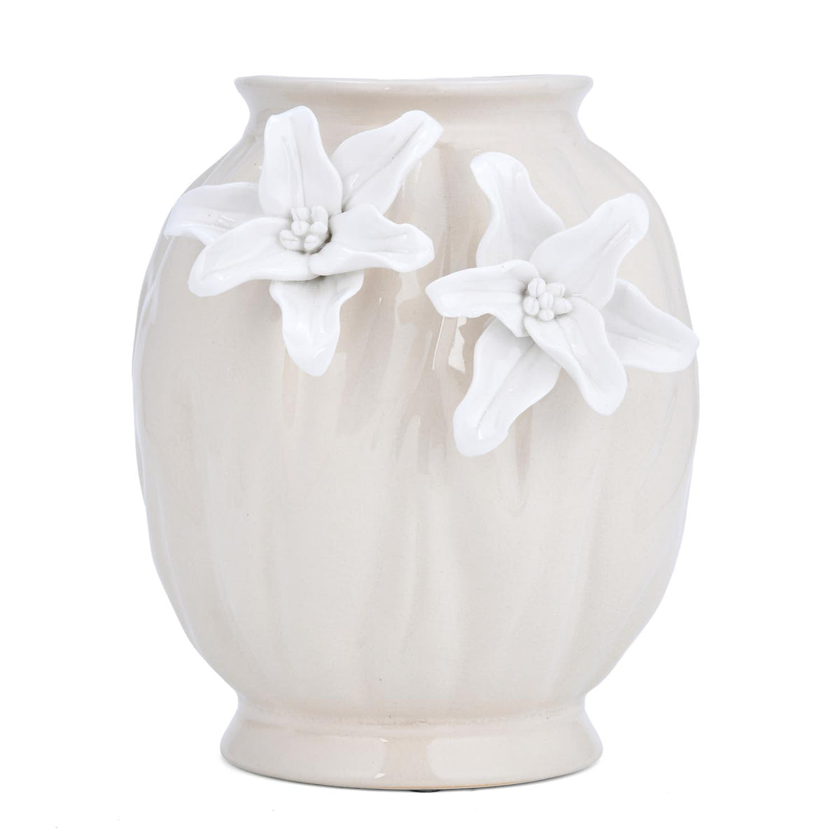Elan Flora Oval Dual Lily Medium Vase- Cream & White