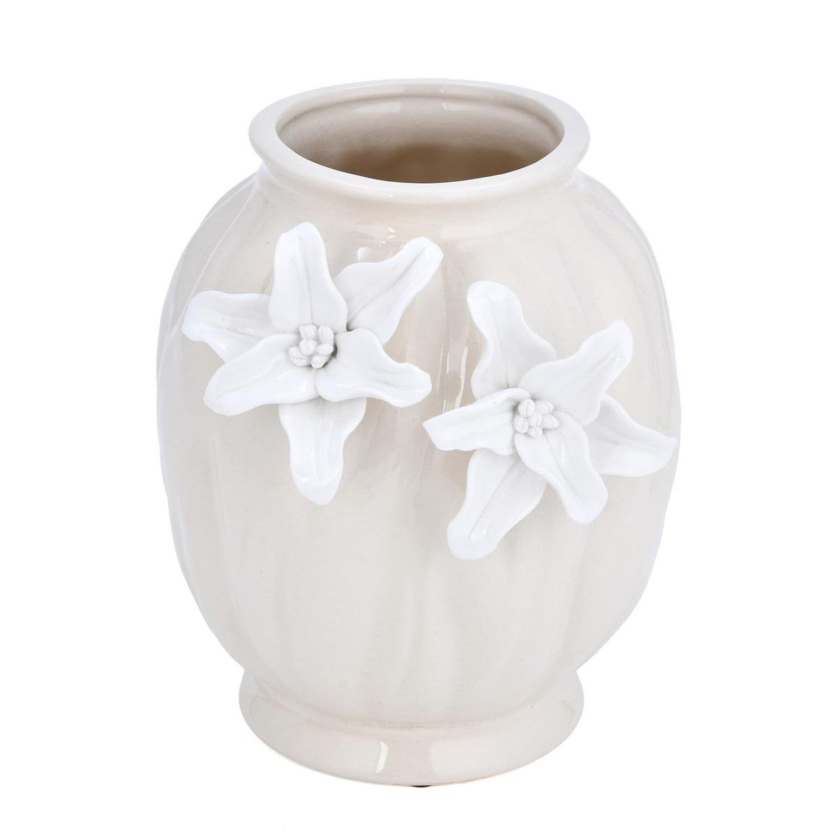 Elan Flora Oval Dual Lily Medium Vase- Cream & White