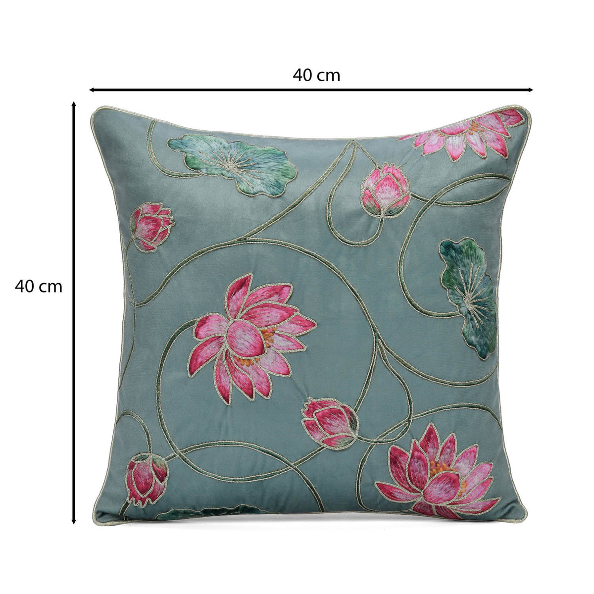 Madhuban Blooming Vines 16" x 16" Cushion Cover- Green