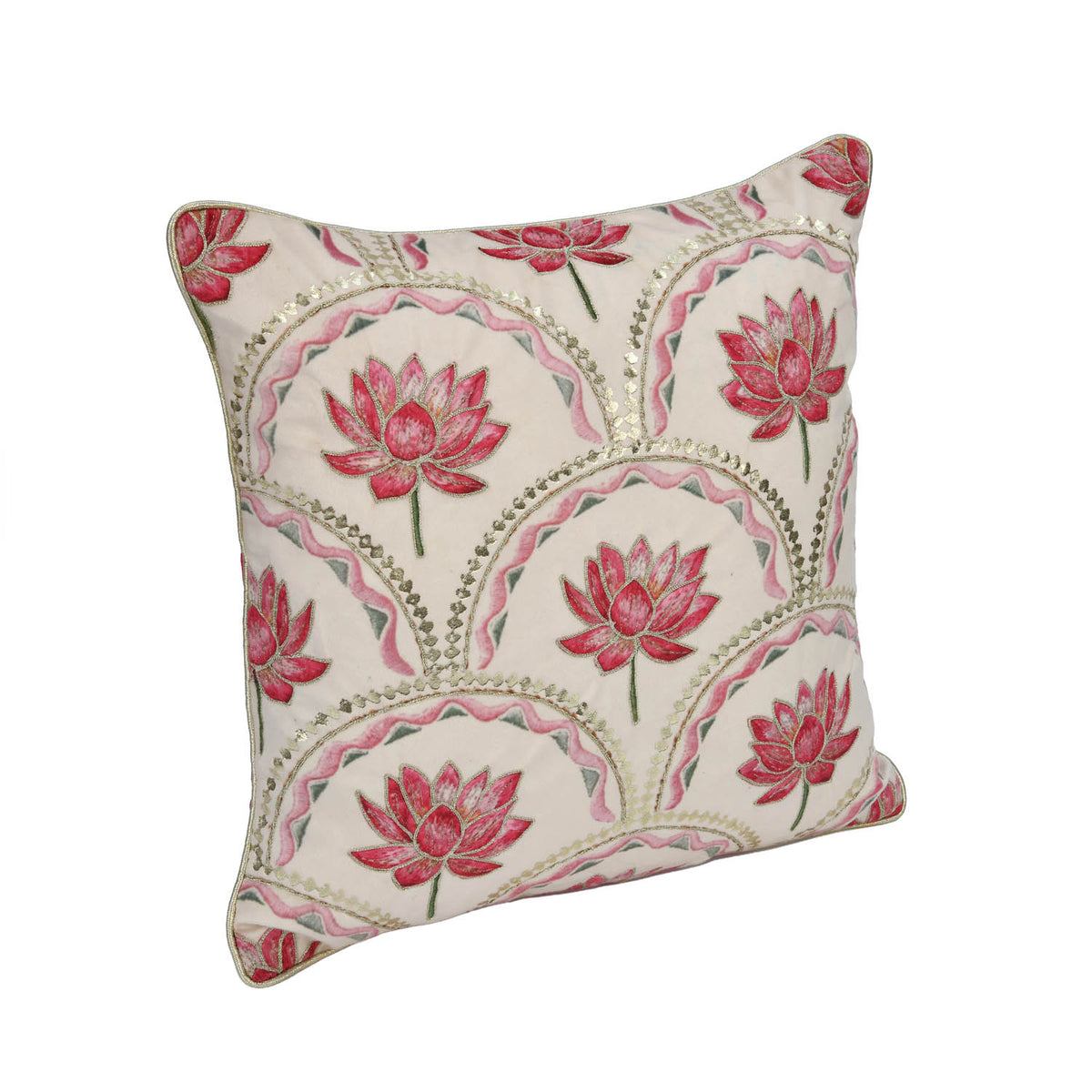 Madhuban Mini Lotuses 16" x 16" Cushion Cover- Pink