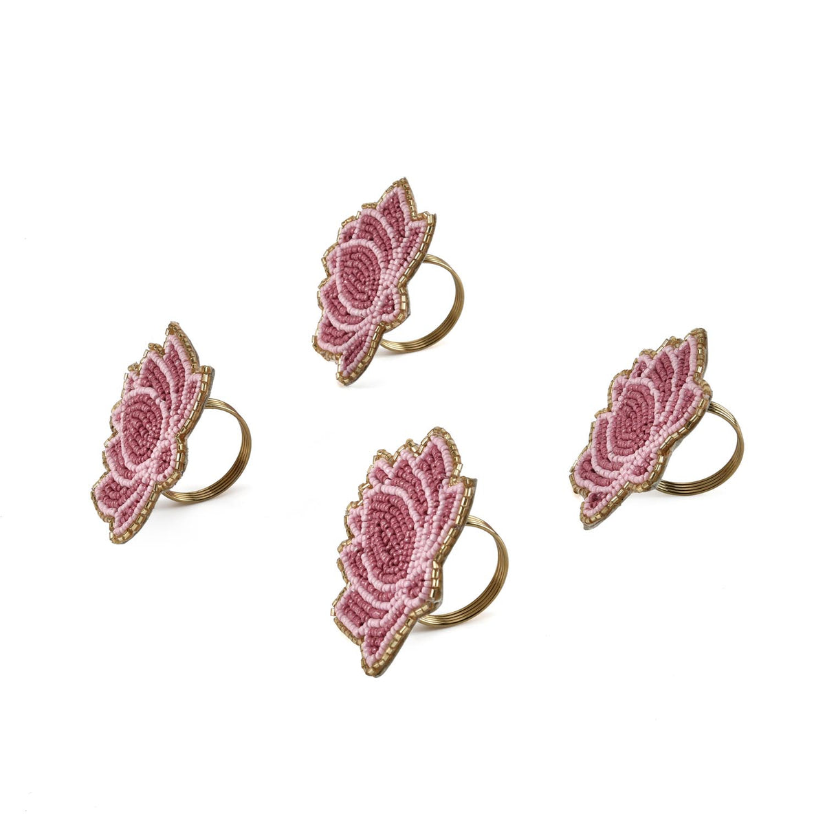 Madhuban Lotus Beaded Ring Napkin Set of 4- Pink