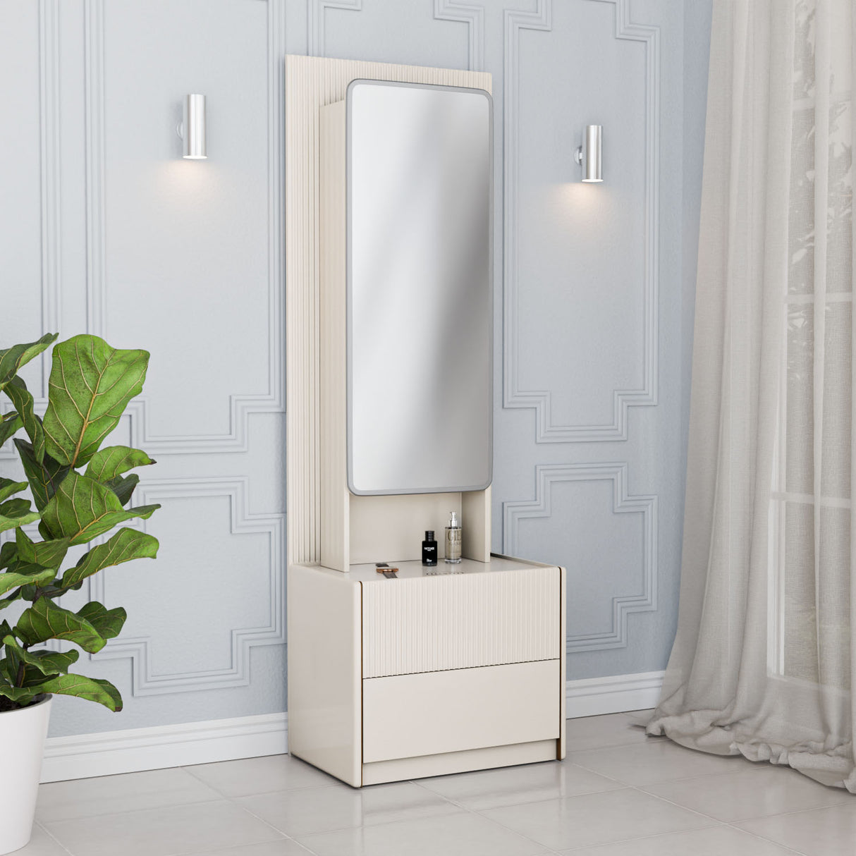 Nilkamal Nix Dresser With Mirror And Sensor Led Light Beige
