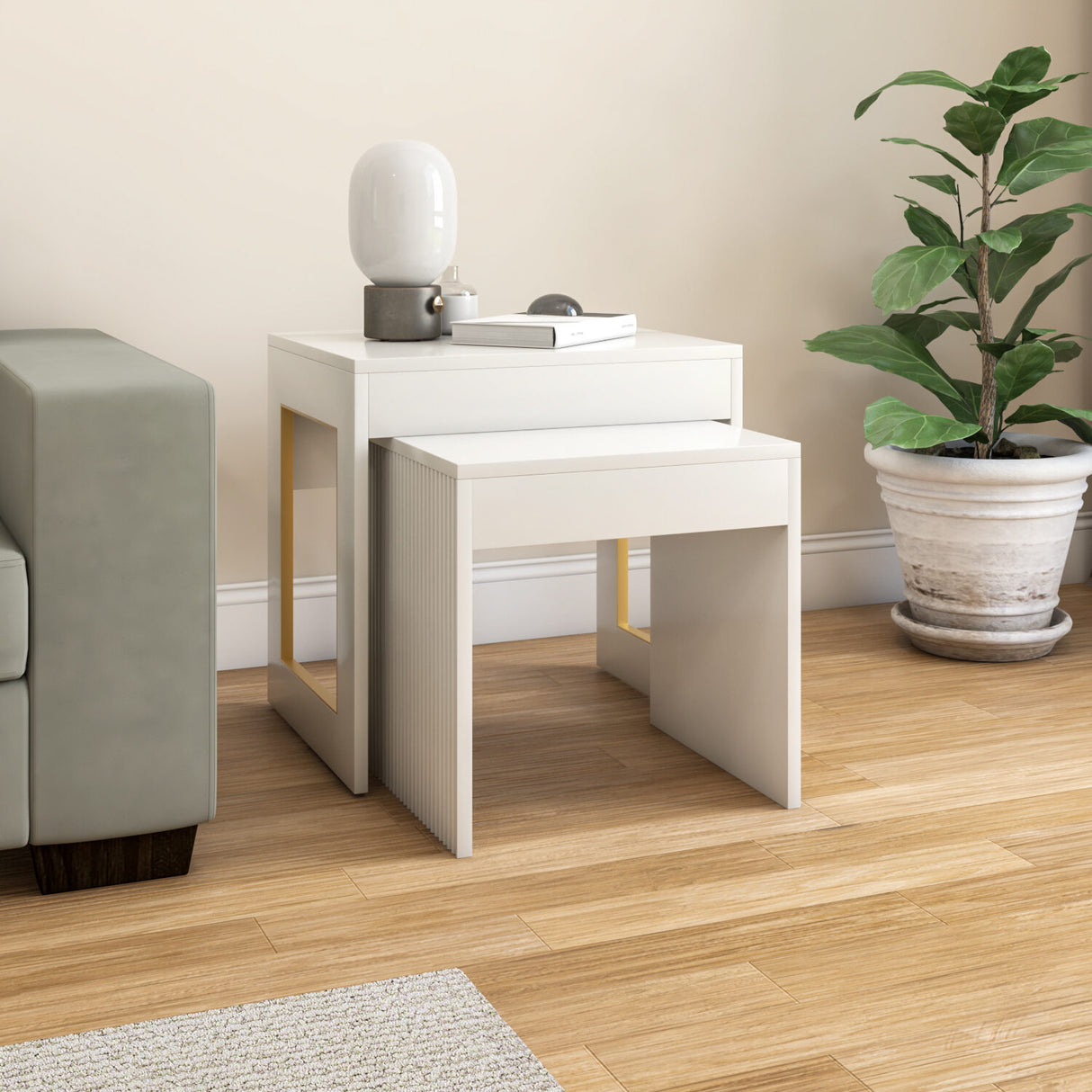 Modern ivory white nix nested table set of 2 2