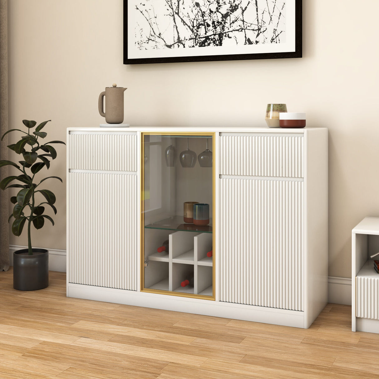Ivory white sideboard cabinet with glass door 2