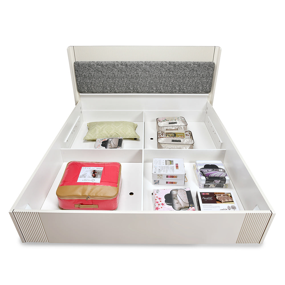 Nix Wooden Queen Bed with Hydraulic Storage- Beige