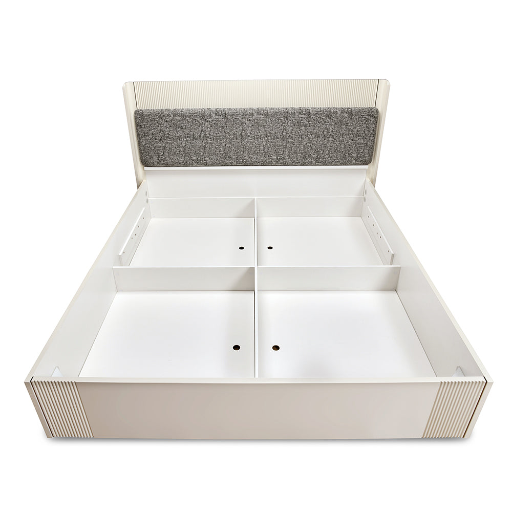 Nix Wooden Queen Bed with Hydraulic Storage- Beige