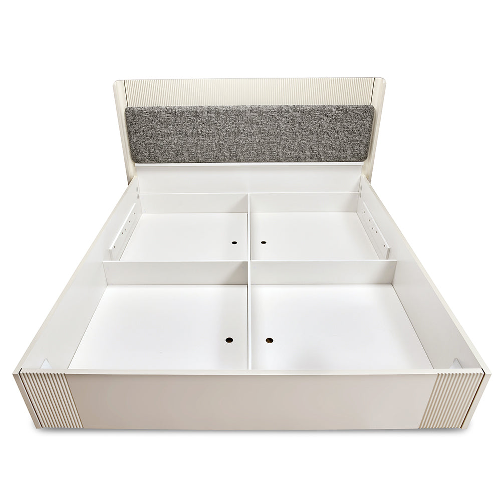 Nix Wooden King Bed with Hydraulic Storage- Beige