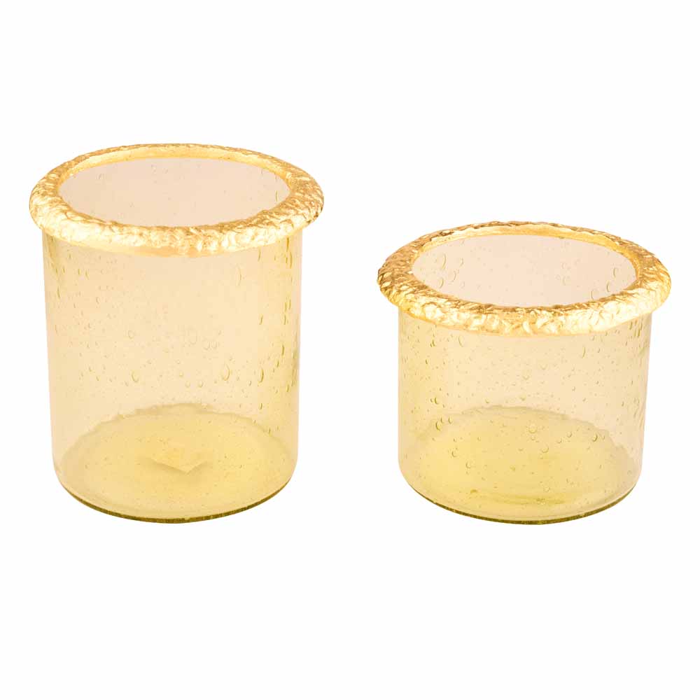 Decorative Metal & Glass Candle Holders Set of 2- Gold
