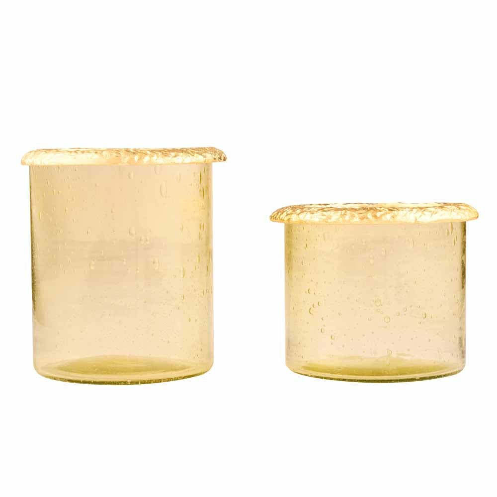 Decorative Metal & Glass Candle Holders Set of 2- Gold
