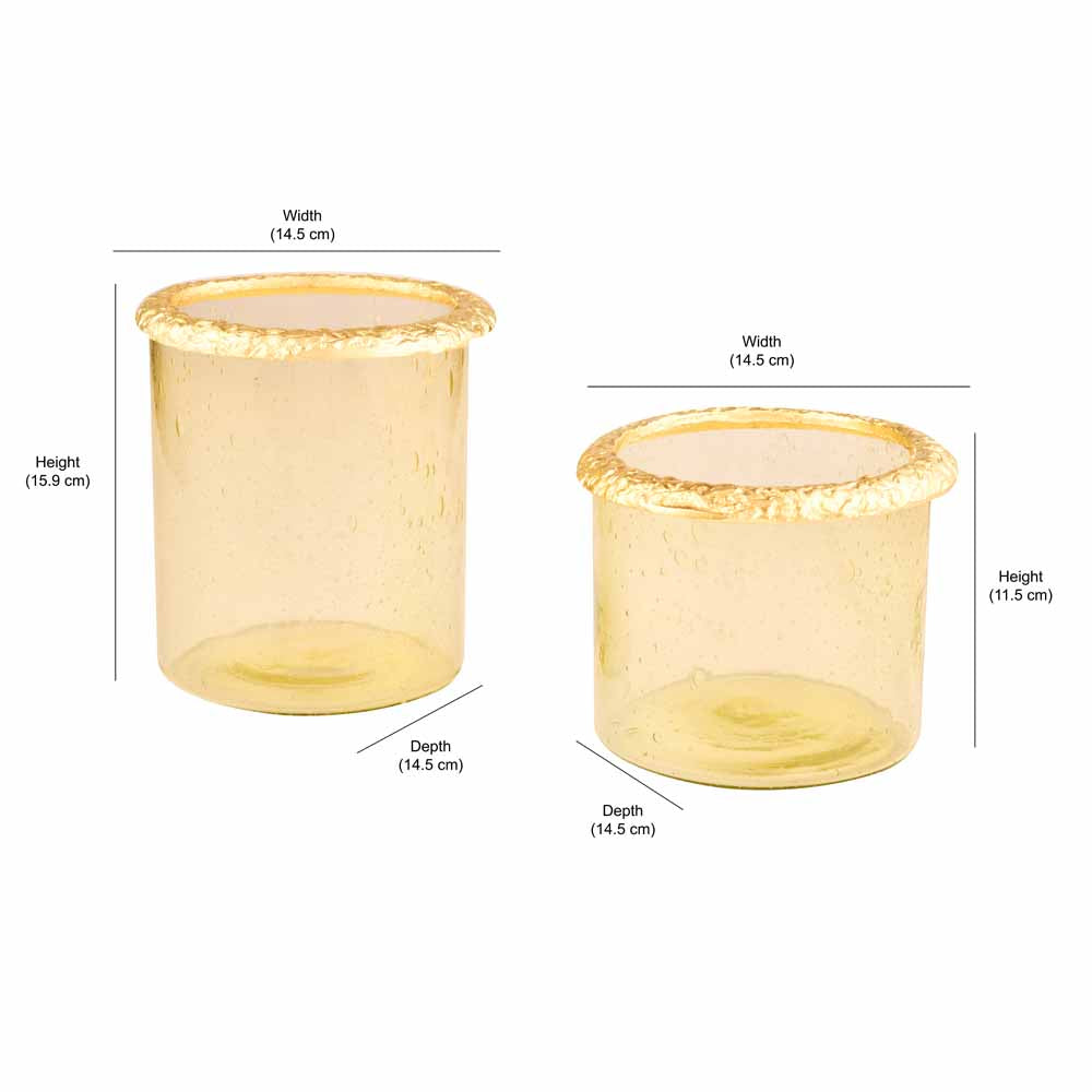Decorative Metal & Glass Candle Holders Set of 2- Gold