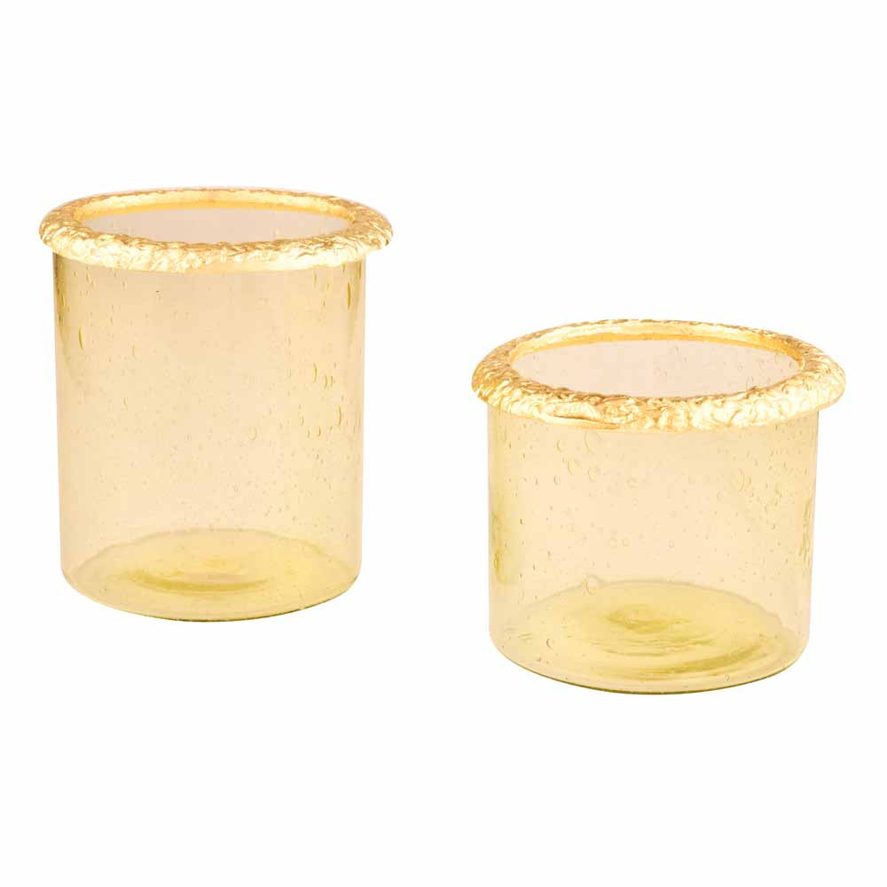 Decorative Metal & Glass Candle Holders Set of 2- Gold