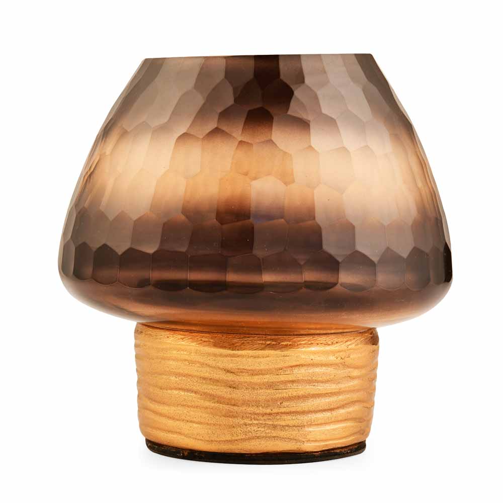 Dual Tone Metal & Glass Candle Stand Small- Brown & Gold