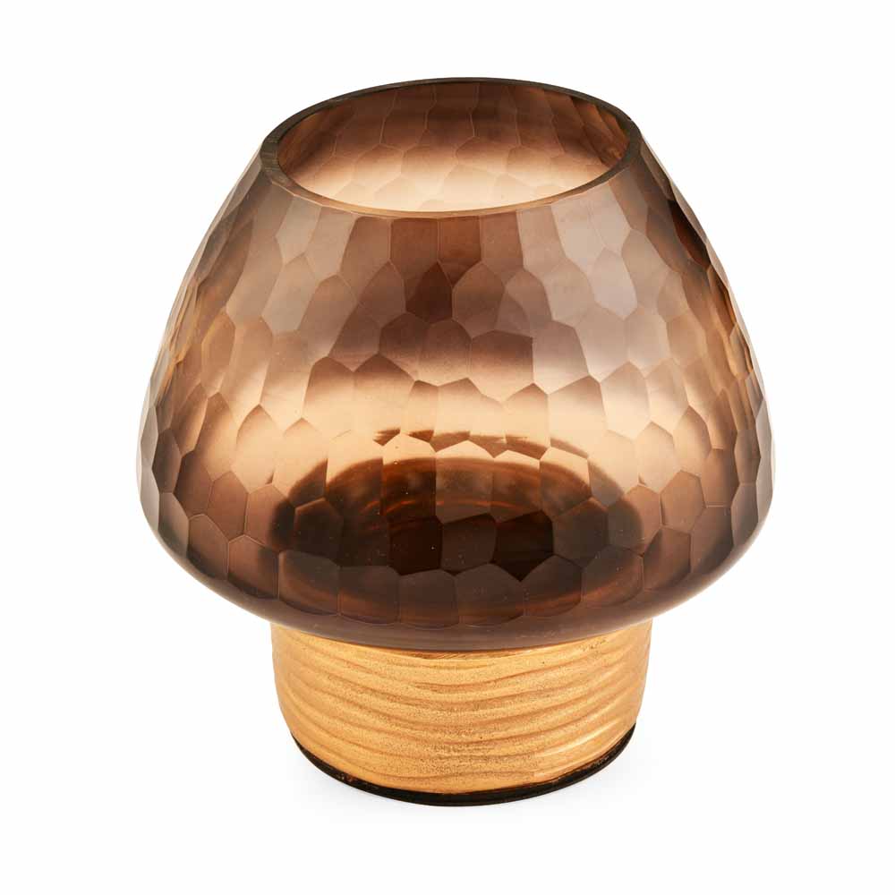 Dual Tone Metal & Glass Candle Stand Small- Brown & Gold