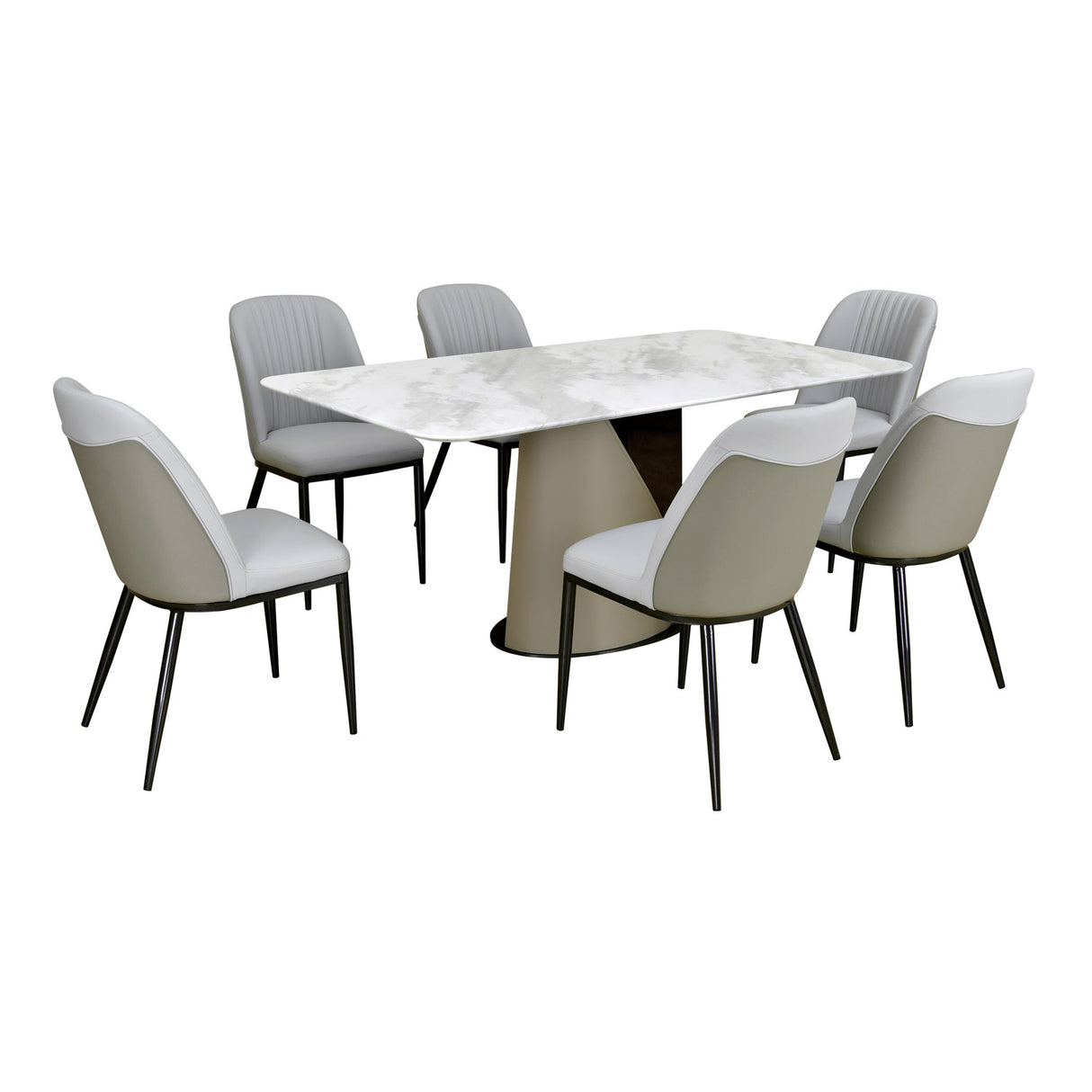 Blenda 6 Seater Dining Set (White, Beige & Grey) - Slight Side View
