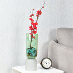 Hand-painted Dual Arch Leaf Design Large Glass Vase- Green