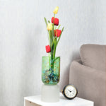 Hand-painted Dual Arch Leaf Design Small Glass Vase- Green