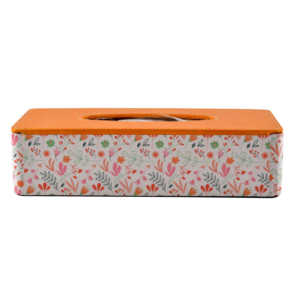 Floral Design Rectangular Tissue Box (Orange)