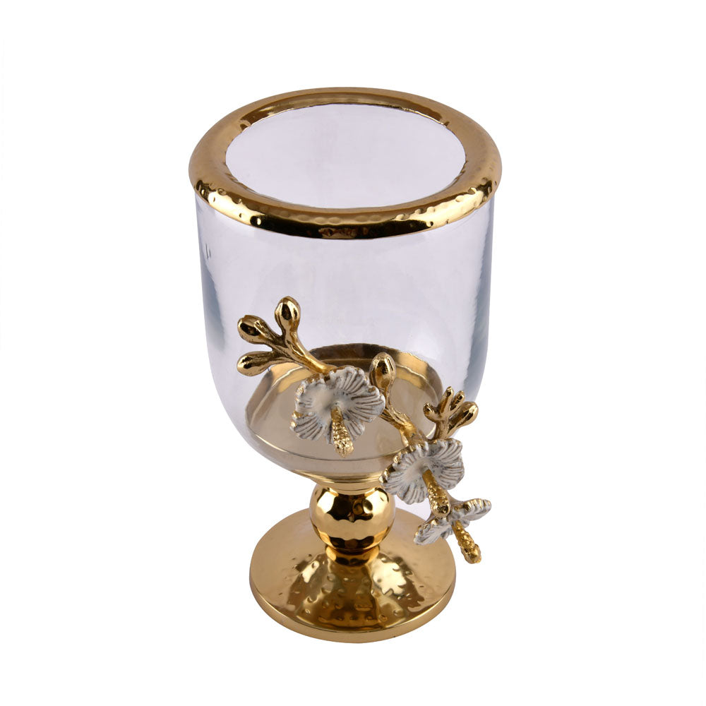 Twigs Hurricane Candle Stand - Small  (Transparent & Gold)