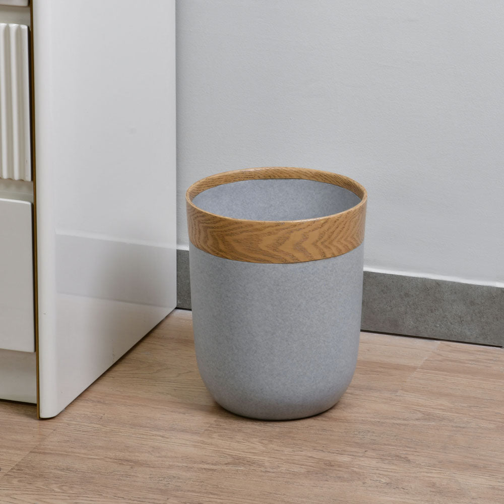 Nilkamal Wooden Finish Polyresin Round Dustbin 8 Litre Grey