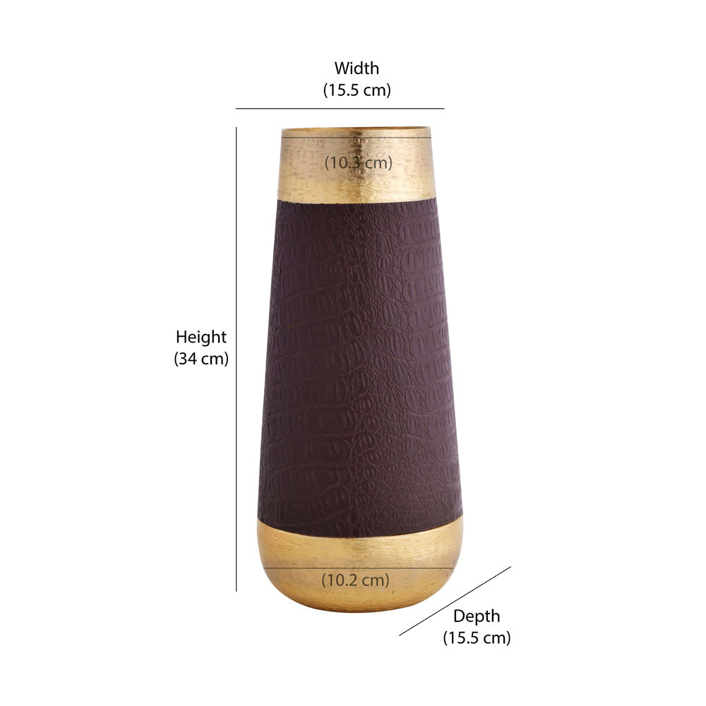 Faux Leather and Metal Vase - Small (Brown & Gold)