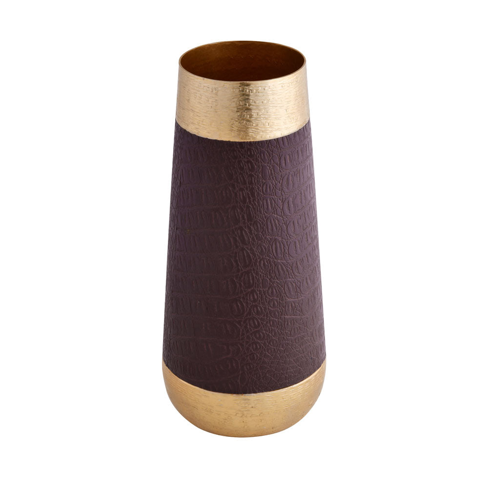 Faux Leather and Metal Vase - Small (Brown & Gold)