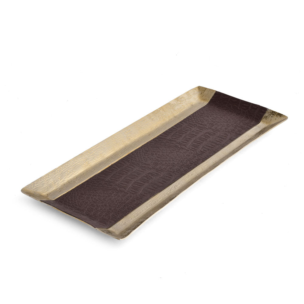 Faux Leather and Metal Decorative Platter (Brown and Gold)