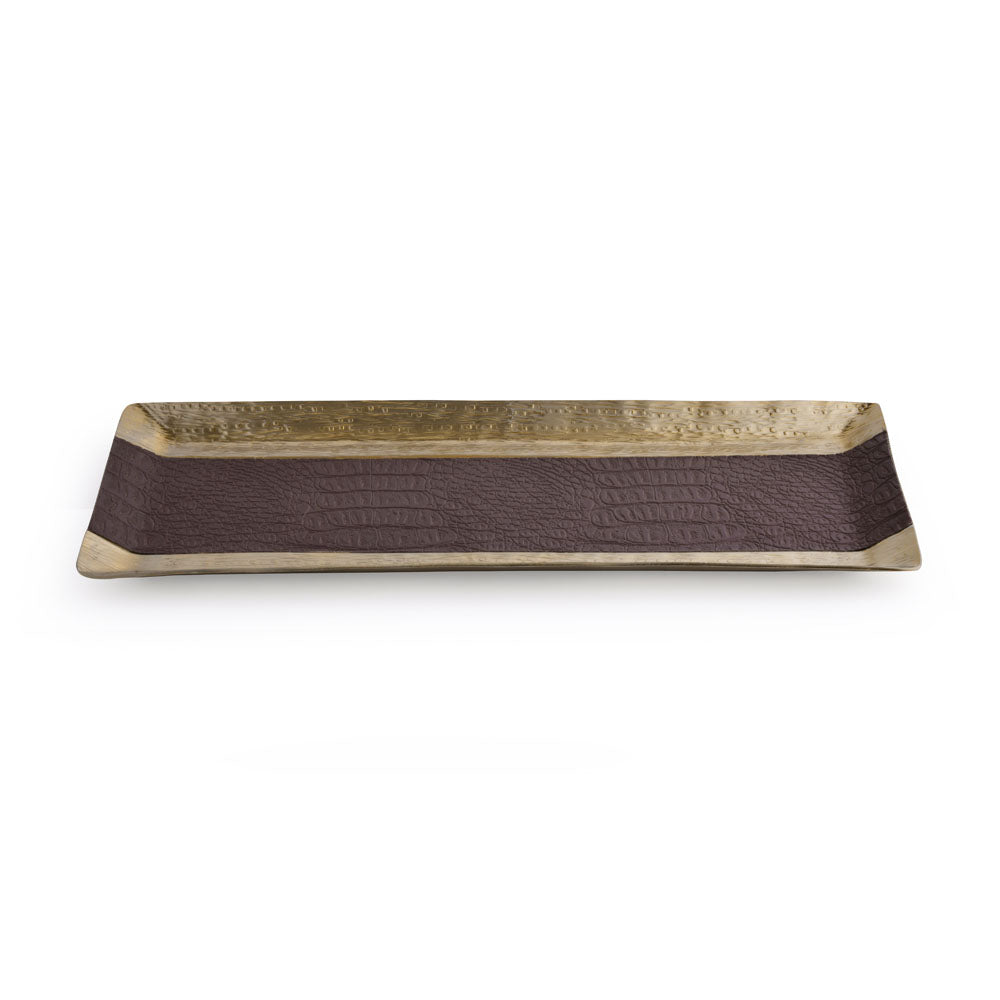 Faux Leather and Metal Decorative Platter (Brown and Gold)