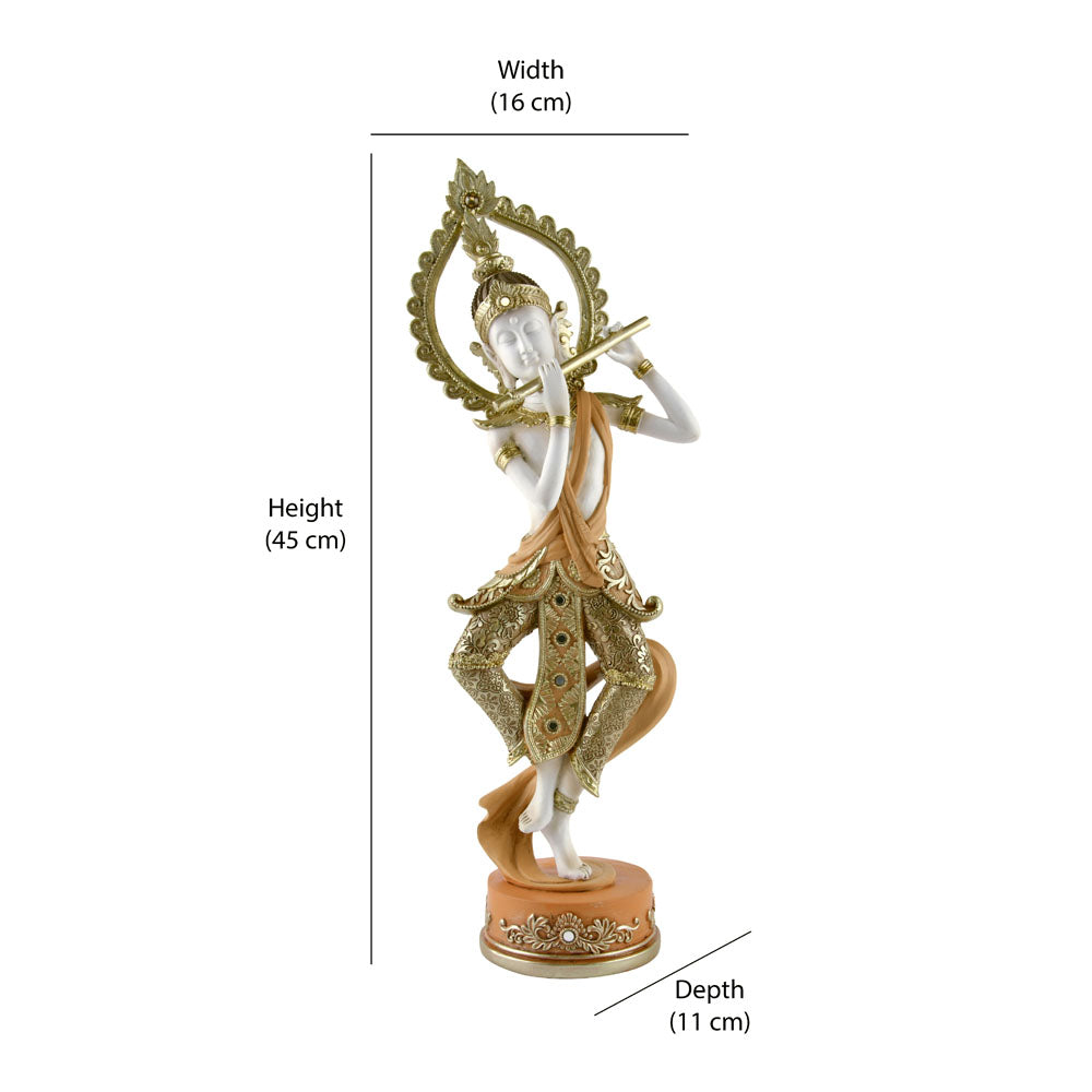 Buddha Standing With Flute Decorative Polyresin Showpiece (Cream)