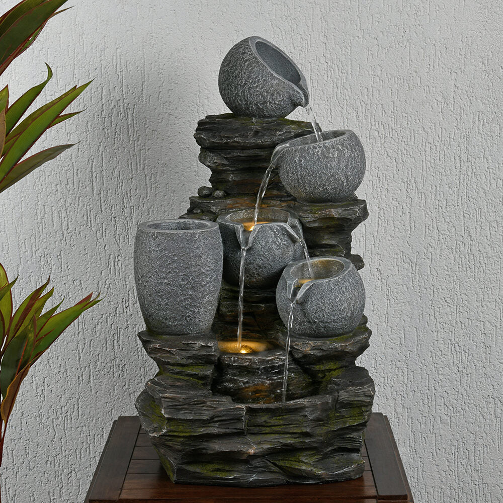 Nilkamal Four Bowl with Planter Polyresin Water Fountain (Grey)