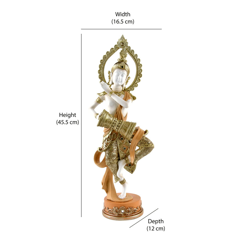 Buddha Playing Dhol Decorative Polyresin Showpiece (Cream)
