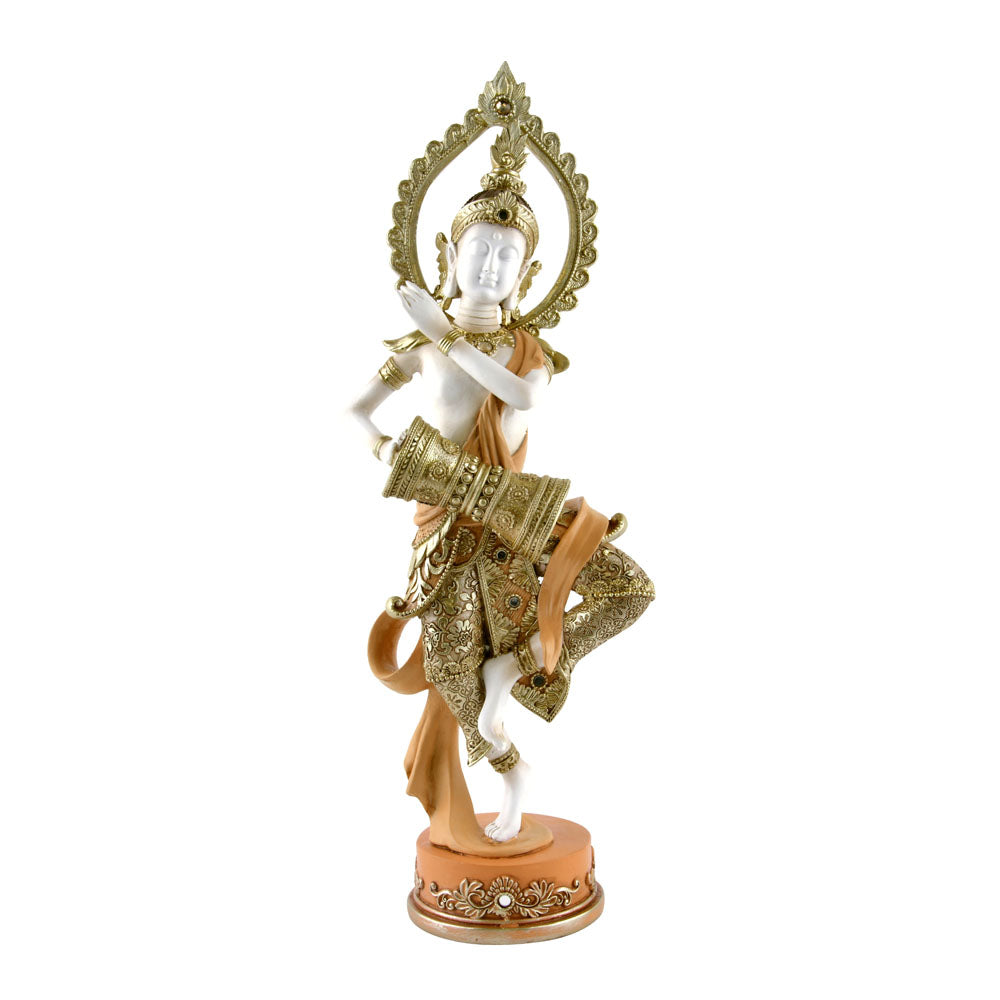 Buddha Playing Dhol Decorative Polyresin Showpiece (Cream)