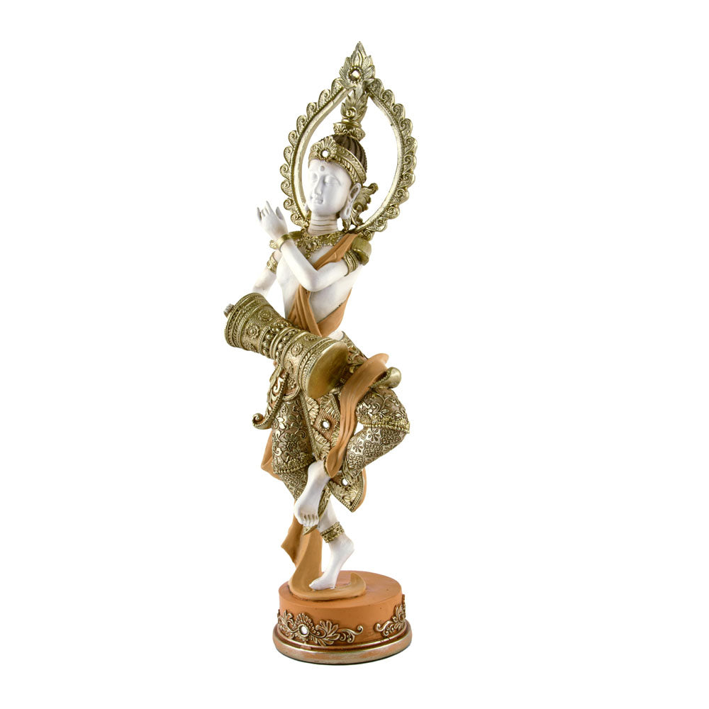 Buddha Playing Dhol Decorative Polyresin Showpiece (Cream)