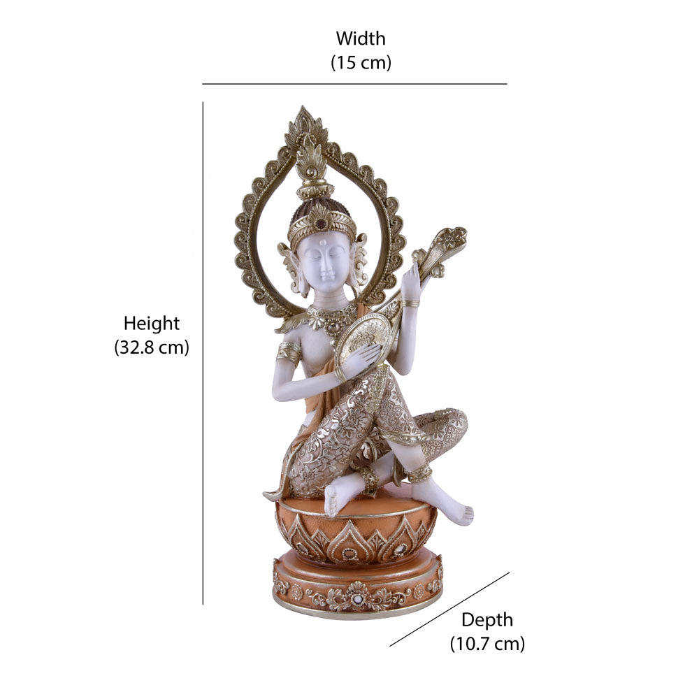 Buddha Holding Sitar Decorative Polyresin Showpiece (Cream)