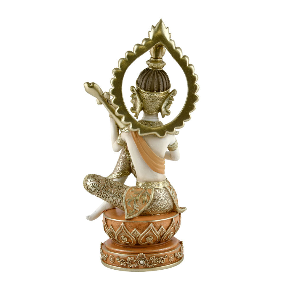 Buddha Holding Sitar Decorative Polyresin Showpiece (Cream)