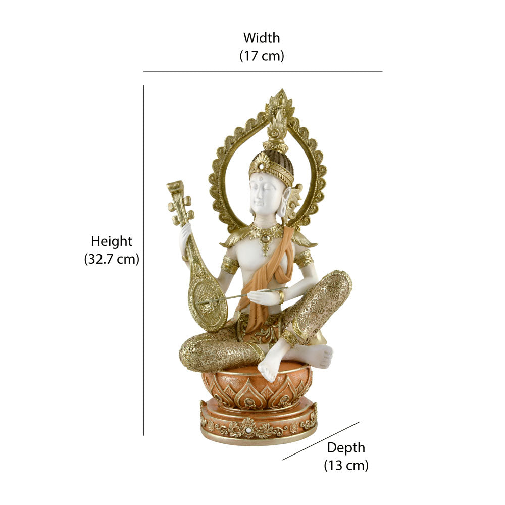 Buddha Playing Sitar Decorative Polyresin Showpiece (Cream)